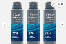Dove Men Antiperspirant 72H Clean Comfort Spray 3-Pack 150ml