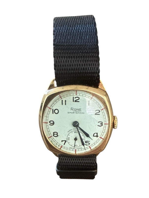 Vintage Rone Sportsmans 9K Gold Swiss Manual Wind Watch c1958 Box Working