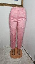 Pink High Waist Flat Front Straight Leg Regular Fit Solid Women's Dress Pants