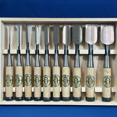 Ioroi Hideo Oire Nomi Chisels 10pcs White Steel w/ Box New Japan