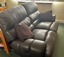 ElectricRecliner Brown Leather 2 Seater Reclining Sofa High Back 145x145cm H46cm