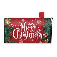 Merry Christmas Mailbox Cover Magnetic Standard Size 20.5" x 18", Xmas Pine N...