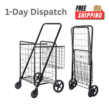 SUPER DEAL Folding Shopping Cart with Wheels Double Basket Groceries