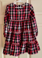 Hanna Andersson Girls Size 110 US 5  Tiered Dress Long Sleeve Red Pink Check