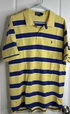 Polo Ralph Lauren Striped Polo Shirt, Yellow/Blue, Mens Size XL
