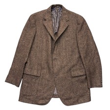 VTG Brooks Brothers Makers Tweed Blazer Mens 44L Brown Herringbone Wool USA