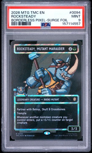 2026 MTG TMNT PIXEL BORDERLESS-SURGE FOIL ROCKSTEADY, MUTANT MARAUDER PSA 9