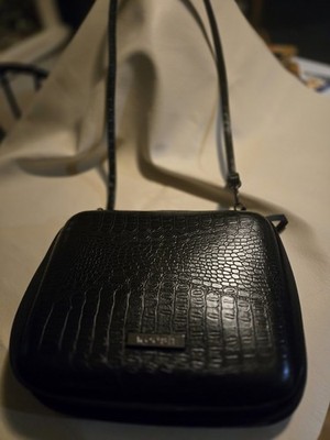 Whoosh Make Up Case Purse Black Faux Croc Handbag Tote Cosmetic Travel Bag 