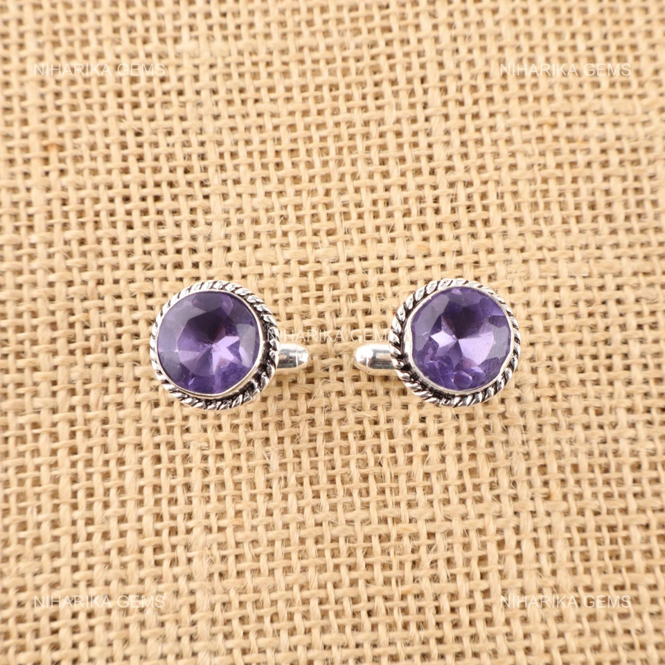 Gemelos de aniversario de lujo modernos de iolita púrpura natural de 38,30 quilates de plata 925 Foto 3 de 4