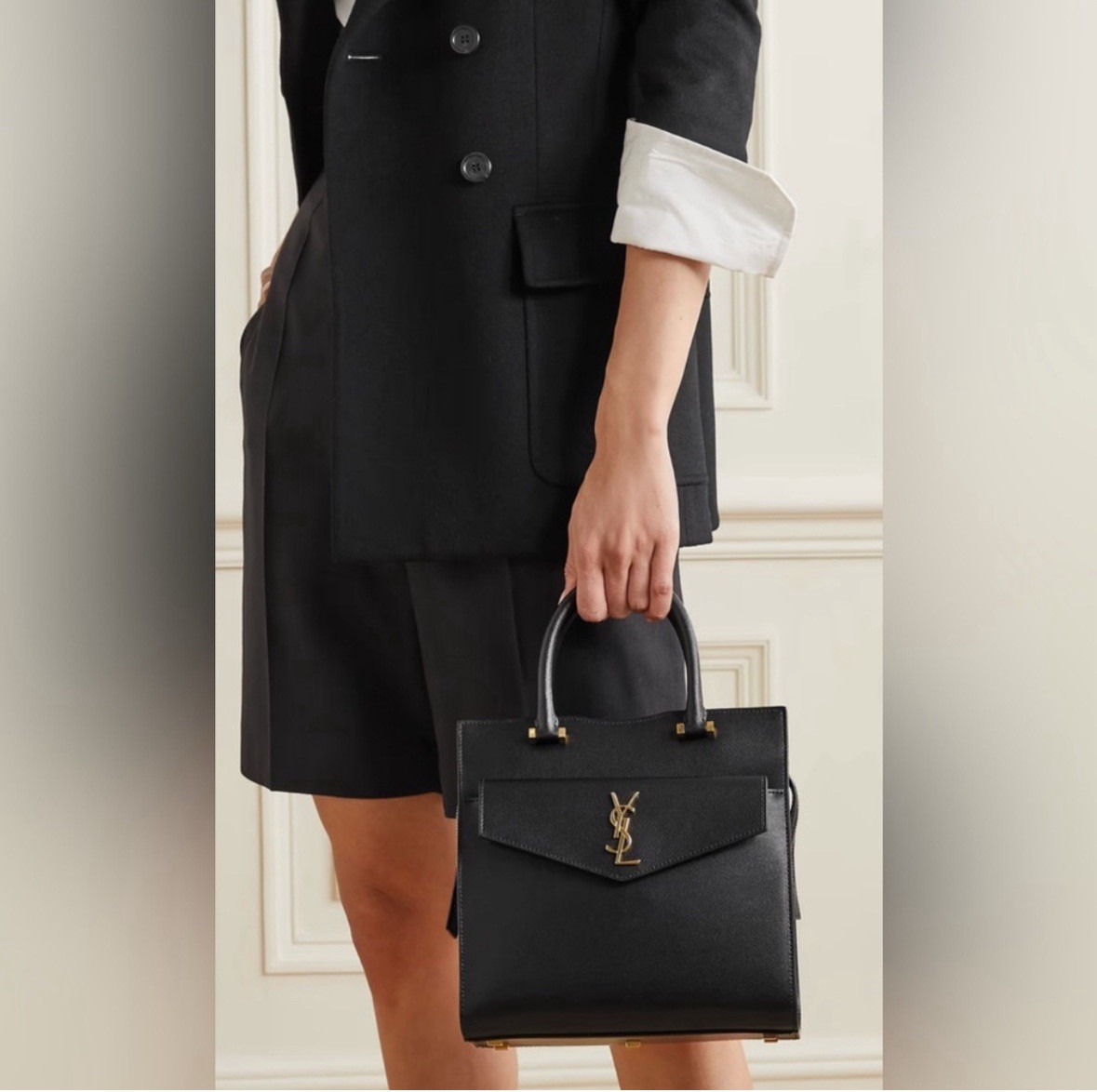 Borsa Saint Laurent YSL Uptown piccola nera monogramma $2500 con tasca + tracolla