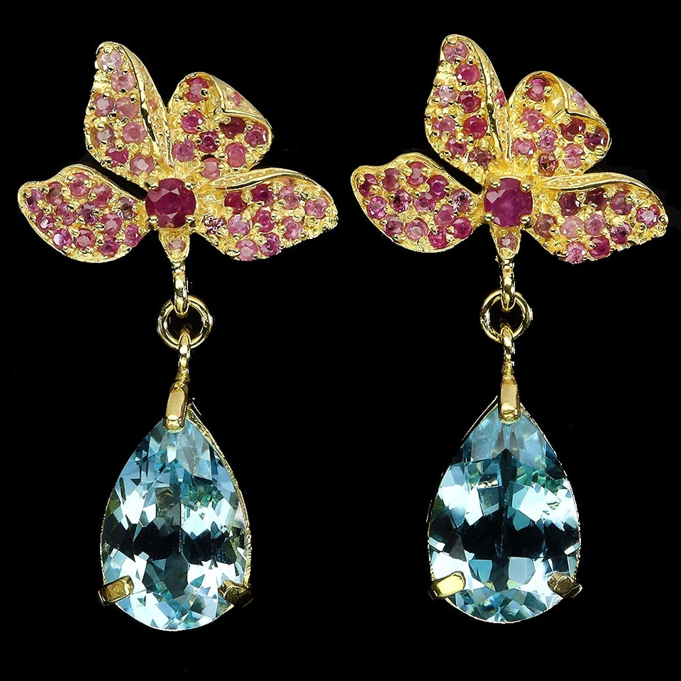 925 Sterling Silver Earrings Pear Sky Blue Topaz 15x10mm Ruby Gemstone Jewelry - Image 2 of 4