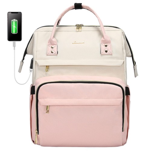 LOVEVOOK Laptop Backpack for Women, 17-inch Large Capacity Beige-Pink