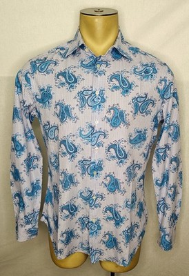Mens ETRO Italy blue paisley l/s button-up shirt 41 Medium Slim