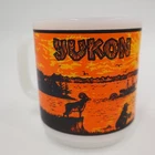 Glasbake Yukon Milk Glass Mug Vintage White Orange Scenic Wildlife Souvenir USA