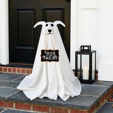 Halloween Decorations, 2.3 FT Light-Up Ghost Dog with Trick or 1 Pack White