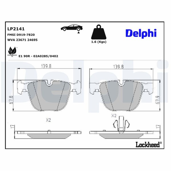 Bremsbelagsatz Scheibenbremse Delphi LP2141 FüR F01 F07 BMW F02 F04 F03 7Er 5Er-image