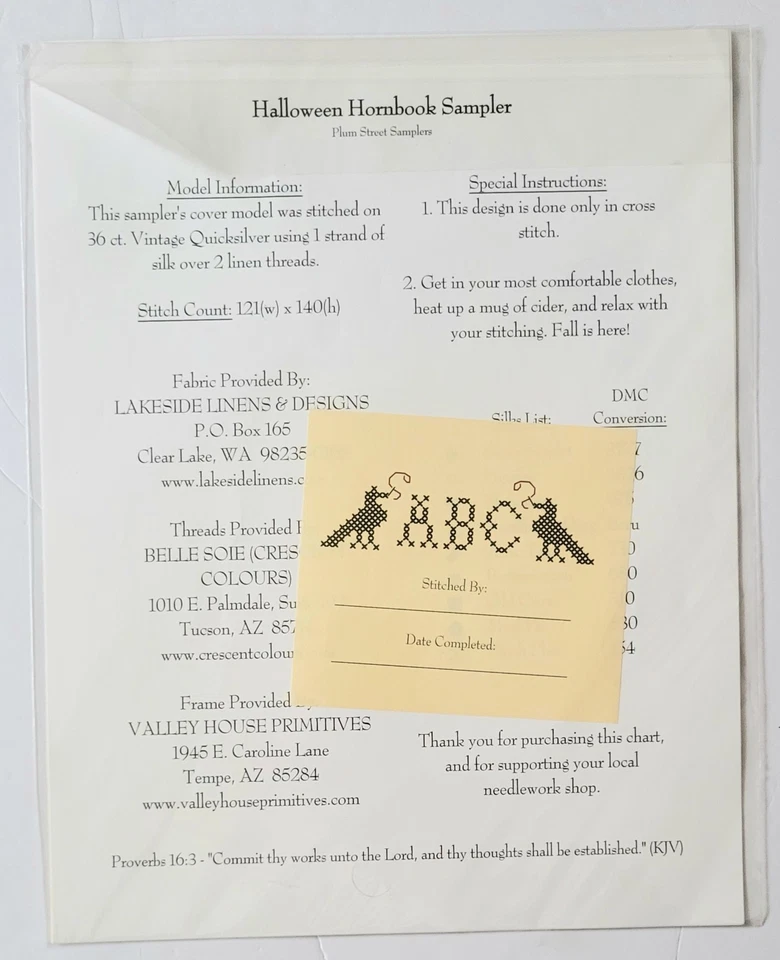 PLUM STREET SAMPLERS HALLOWEEN HORNBOOK COUNTED CROSS STITCH PATTERN BOOKLET - Image 3 of 3