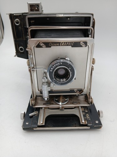 Macchina fotografica vintage Graflex Crown grafica 4x5 grande formato stampa pellicola 90 mm RARA - Foto 2 di 10