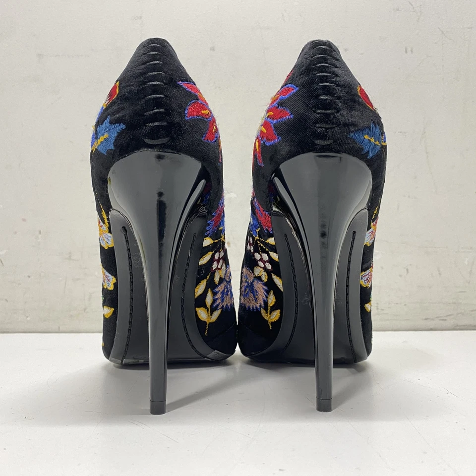 Alice Olivia Black Floral Embroidered Ultra High Heel Pumps Women's Size 10 - Image 4 of 4