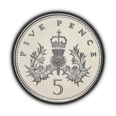 GREAT BRITAIN. 1989, 5 Pence - Elizabeth II, Badge Scotland, Thistle 2 Proof