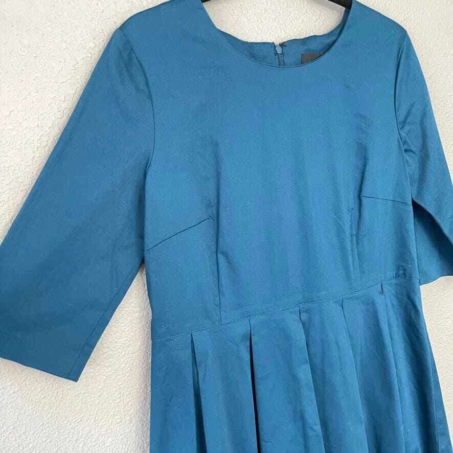 Asos Pleated Skirt Zip Back 3/4 Sleeve Cotton Timeless Classy Preppy Dress 12 - Image 3 of 4