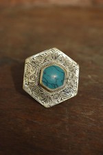Ring Silver Turquoise Etched Octagon Etched Silver Turquoise Ring