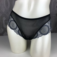 ALEGRO Black Embroidered Sheer Lace Hipster Thong Panty Lingerie - 9010-B