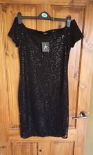 Primark Sequin Off Shoulder Bardot Bodycon Dress Black Size 14 Atmosphere