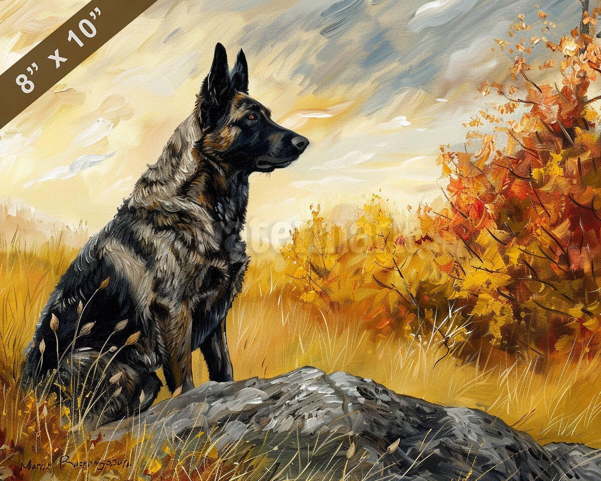 Dutch Shepherd dog painting in a picturesque autumn land 8x10 Print
