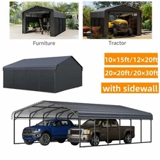 Metal Carport with Sidewall Enhanced Frame Carport Outdoor Shelter for Car Shade