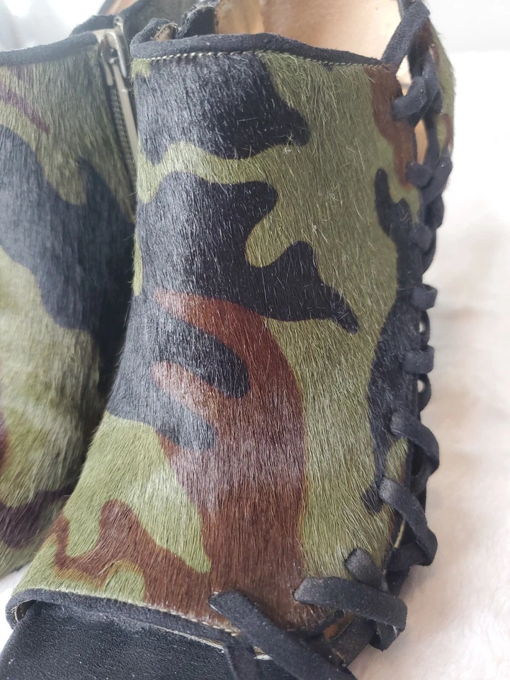 Nine West Size 6 M  Camo  NWESTEFANIA Leather Fur Ankle Boots Womens HEELS PEEP - Image 4 of 4