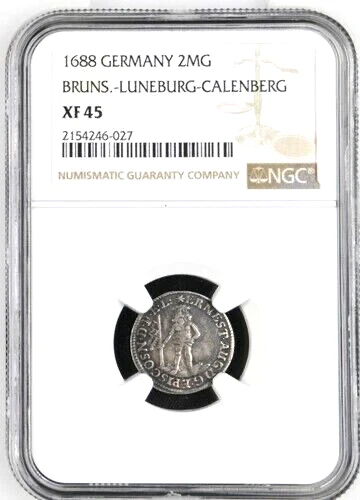 1688 Estado alemán Brunswick Luneburg Calenberg Wildman 2 Mariengroschen NGC XF45 Foto 3 de 3