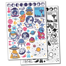 Space Planets Astronauts Aliens Sci-fi Temporary Tattoo Fake Body Art Set
