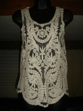 URBAN OUTFITTERS PINS & NEEDLES MESH CROCHET EMBROIDERED SCALLOPED TANK TOP - XS