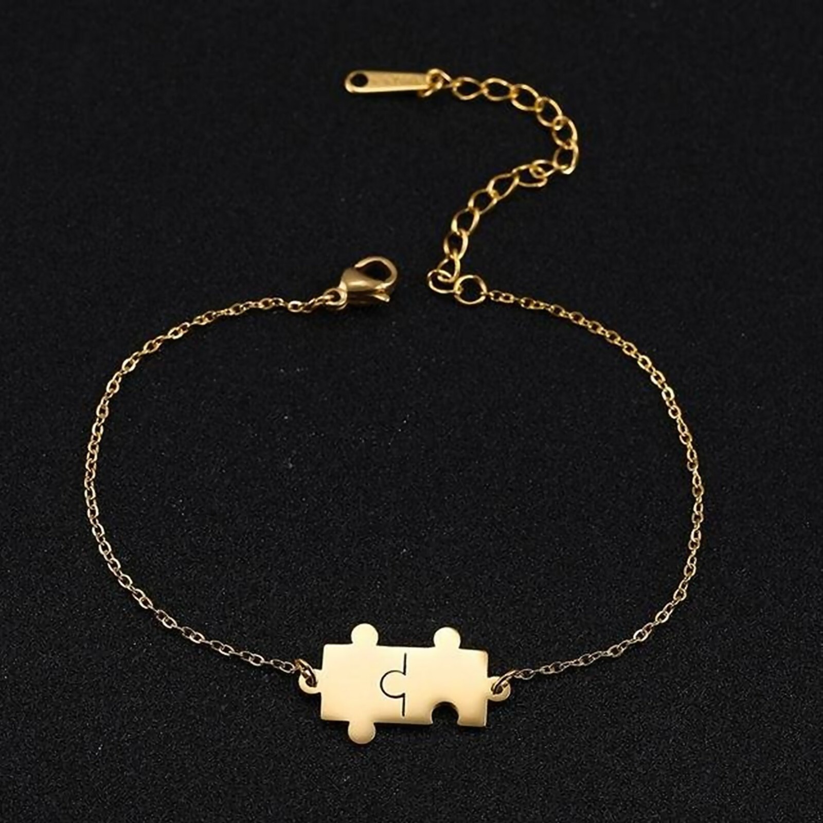 Jigsaw Puzzle Piece Charm Bracelet Gold Stainless Steel Autism ...