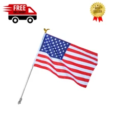 US American Flag Kit with 6 Foot Steel Pole and Bracket Poly Cotton 3 Ft x 5 Ft