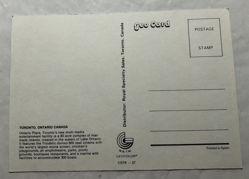 Ontario Place, Toronto, Ontario, Canada. Postcard (D2) - Picture 2 of 2