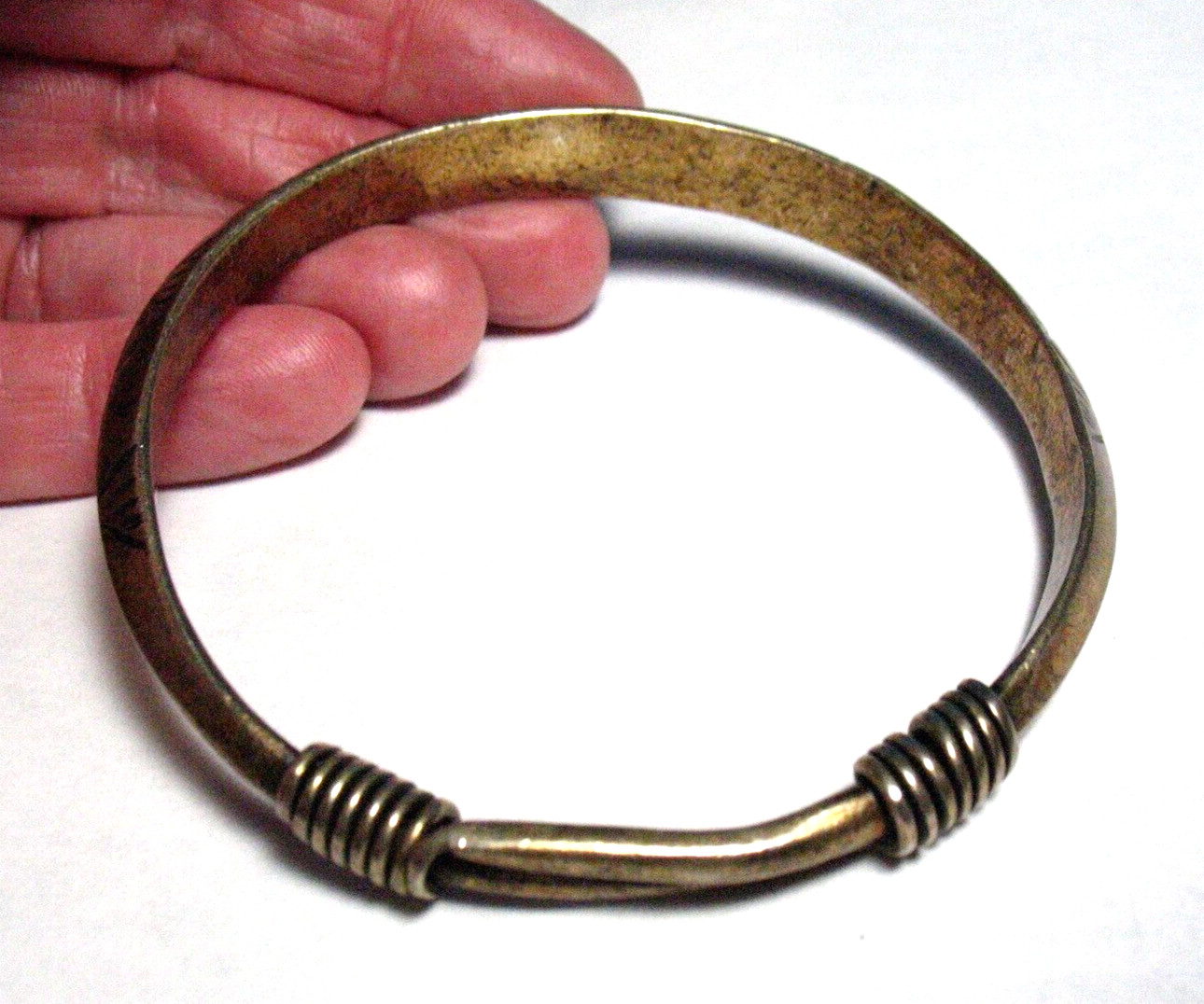 STERLING SILVER RUSTIC BANGLE BRACELET AFRICAN TR… - image 2