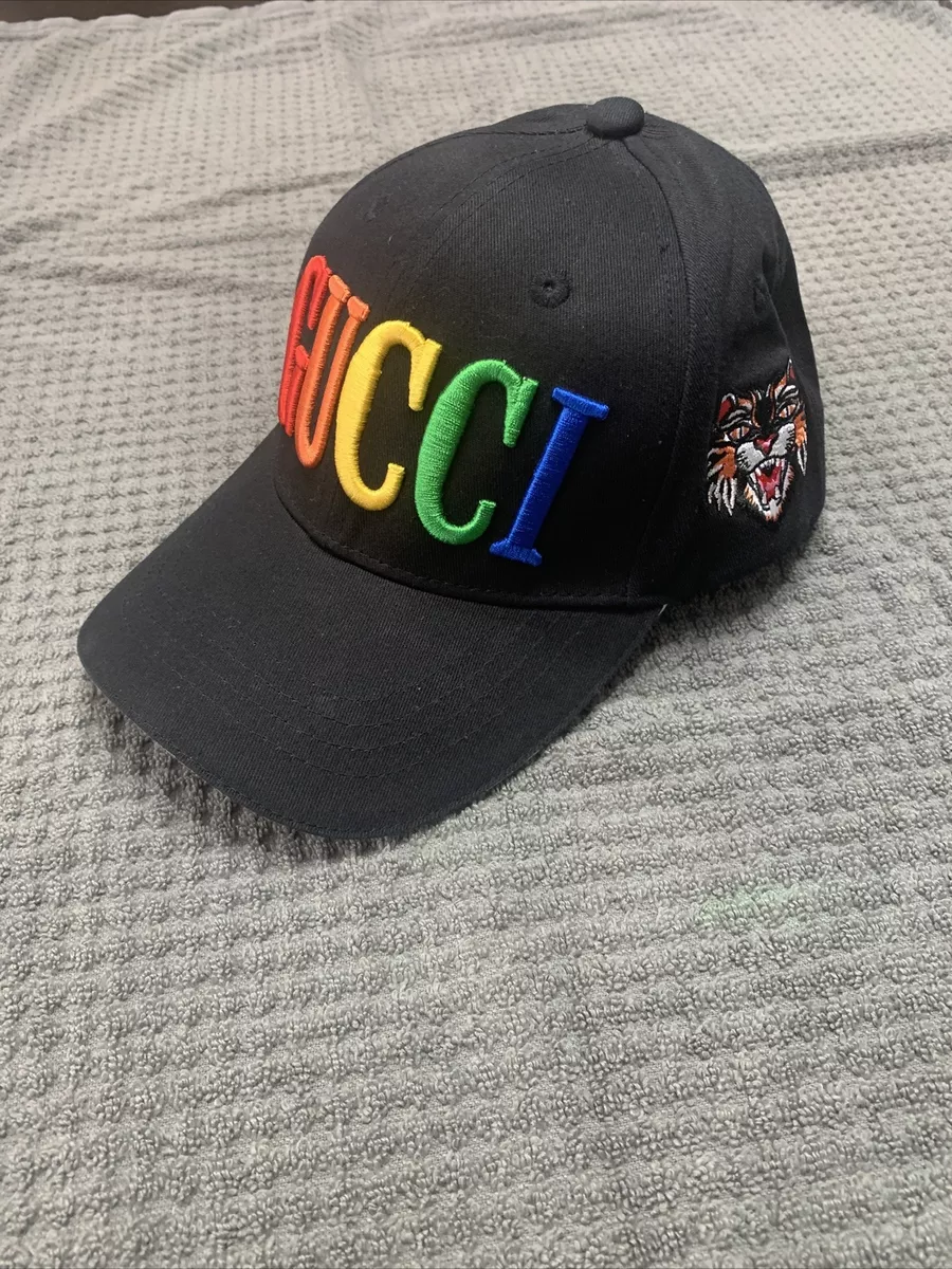 GUCCI Black With Rainbow Colors Pride Hat Tiger Logo VERY NICE | eBay