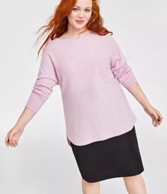 CHARTER CLUB NWT 1X Chantilly Pink 100% Cashmere Boatneck LS Shirttail Sweater