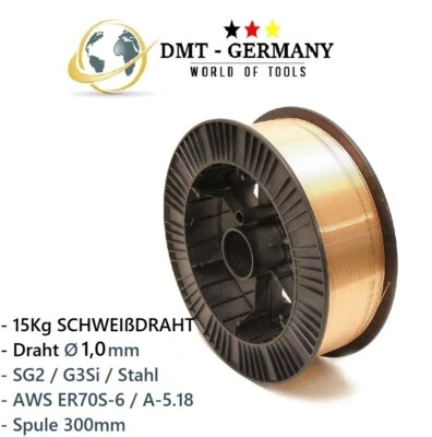 DMT GERMANY 15Kg SG2 SCHWEIßDRAHT Schutzgas Stahldraht CO2 1,0mm MIG/MAG G3Si