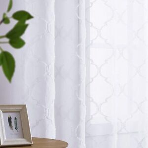Texture Moroccan Trellis Jacquard Windo, 63 Inch White Sheer Curtains