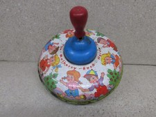 VTG OHIO ART "HERE WE GO 'ROUND THE MULBERRY BUSH" METAL TIN SPINNING TOP TOY