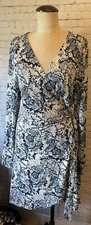 jean pierre klifa dress Xl Wrap Stretch Blue White Floral NWT