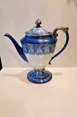 BOMBAY CO Cobalt Blue White ROSETTE Coffee/Tea Pot Porcelain 11.5''~ 1998~UNUSED