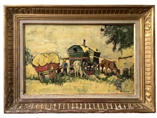 VAN GOGH BY VIDAL SIGNED -  GYPSY ENCAMPMENT -  OIL PAINTING GREAT WARM COLORS