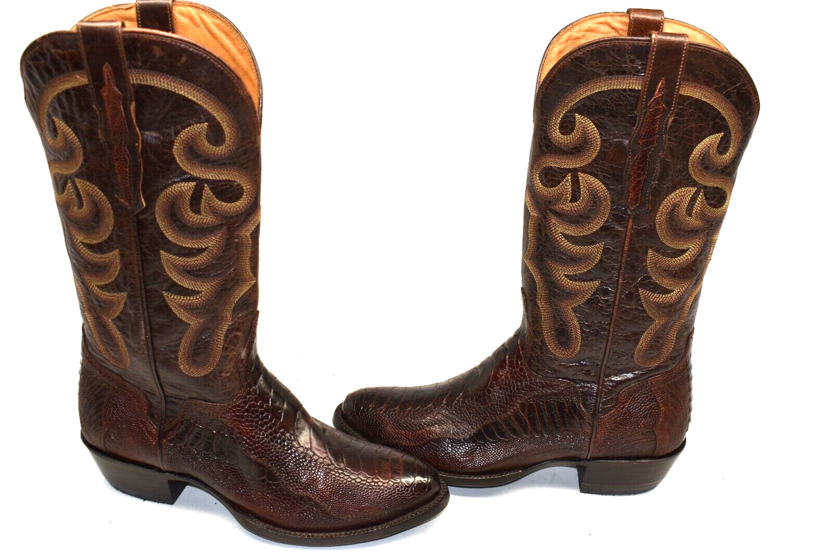 EL DORADO ED2204 MEN'S D BOOTS BRONZE HANDMADE OSTRICH LEG COWBOY  MEDIUM TOE