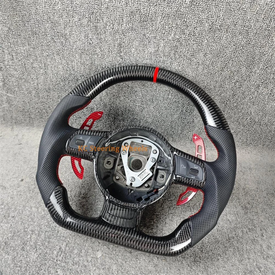 Volante de fibra de carbono de cuero perforado línea roja para Audi R8 TT 2008-2015 Foto 2 de 4