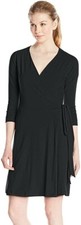 Fig 241356 Womens Casual 3/4 Sleeve V-Neck Wrap Dress Black Size Medium