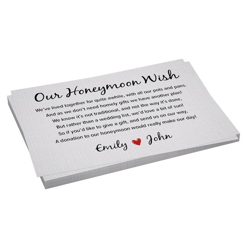 Personalised Wedding Honeymoon Gift Money Poem Cards - A7 Honeymoon Wish Inserts - Picture 8 of 16